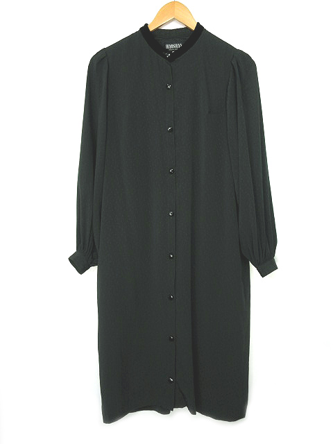 HIYOSHIYA TOKYO ワンピース 長袖 しわ加工シフォン 前開き 黒 M 