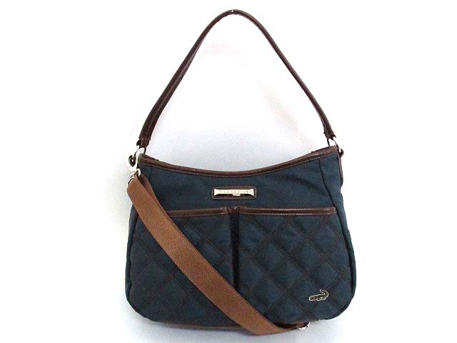 美品 クロコダイル ショルダーバッグ 2way ネイビー クロコダイル CROCODILE 2WAY ハンド ショルダー バッグ 紺