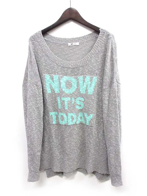 スライ ラング Sly Lang ニット セーター F 灰 グレー 英字 デザイン クルーネック 長袖 W レディース 048 ベクトルパーク