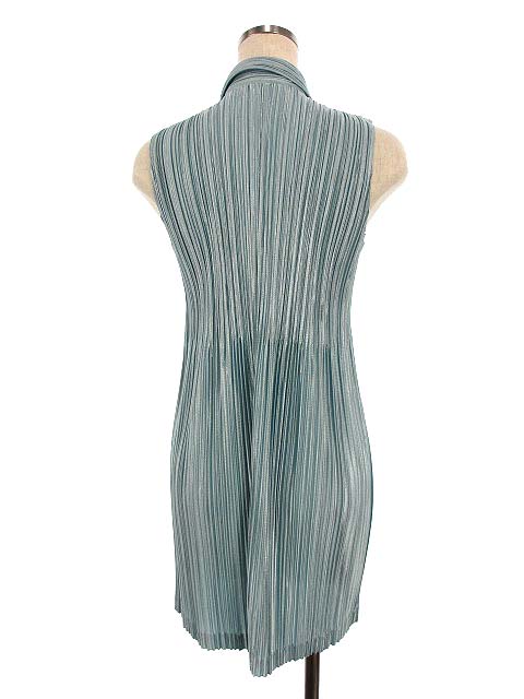 プリーツプリーズ PLEATS PLEASE イッセイミヤケ ISSEY MIYAKE シャツ ワンピース 水色 ノースリーブ ギャザー プリーツ  フレア ドレス レディース