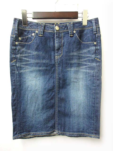 ヤヌーク YANUK デニム スカート ペンシル ひざ丈 S インディゴブルー  