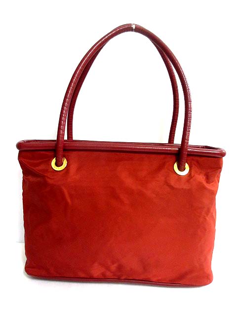 セリーヌ CELINE トート ショルダー バッグ 赤 レッド ナイロン×レザー 