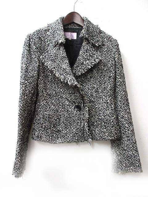 アシッドクチュール Acid Couture ジャケット 38 M 黒 ブラック 白 ホワイト ウール混 起毛 総柄 レディース 048 ベクトルパーク