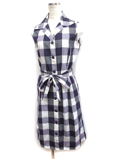 モガ Moga シャツ ワンピース 2 パープル ホワイト ノースリーブ ベルト付き ブロック チェック レディース 048 ベクトルパーク