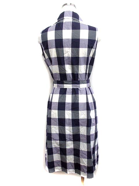 モガ Moga シャツ ワンピース 2 パープル ホワイト ノースリーブ ベルト付き ブロック チェック レディース 048 ベクトルパーク