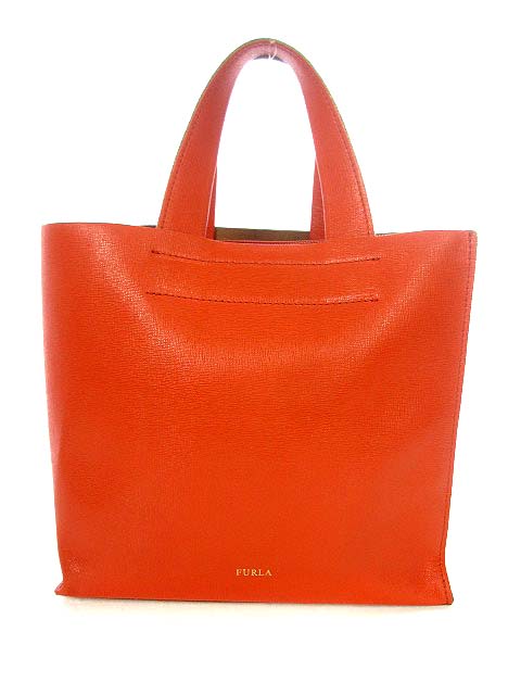 フルラ FURLA MUSA ハンド バッグ オレンジ レザー シンプル スクエア 