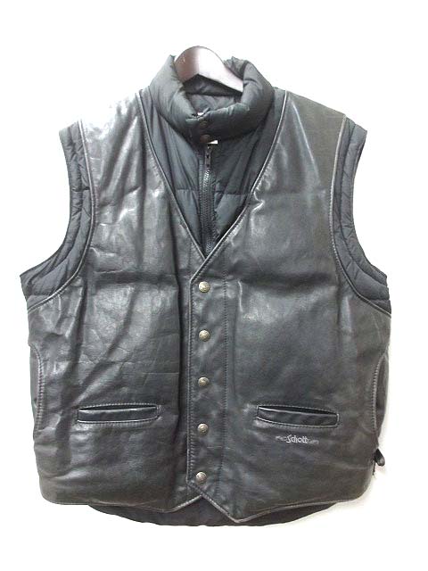 ショット SCHOTT N.Y.C ダウン ベスト 40 黒 ブラック レザー 