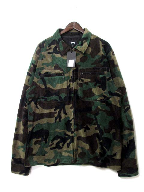 未使用品 ステューシー STUSSY フリース ジャケット L カーキ 迷彩柄 
