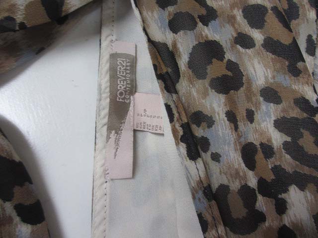 フォーエバー21 Forever21 ワンピース S 茶 ブラウン ヒョウ柄 レオパード柄 シフォン フレア レディース 048 ベクトルパーク
