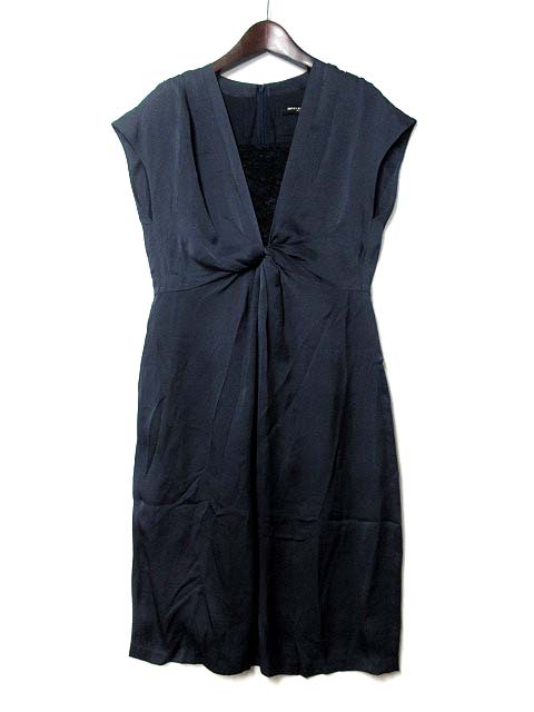 ユナイテッドアローズ United Arrows ワンピース 36 S ダーク ネイビー サテン 総レース レイヤード ドレス レディース 048 ベクトルパーク