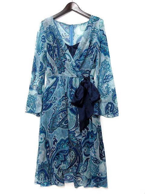 ノーベスパジオ Novespazio ワンピース 38 M 青 ブルー カシュクール シフォン ペイズリー柄 ドレス レディース 048 ベクトルパーク
