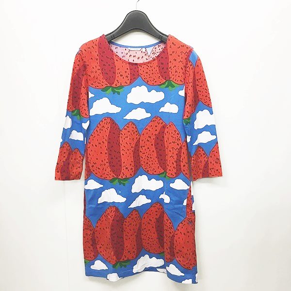 マリメッコ Marimekko ストロベリーワンピース ひざ丈 総柄 七分袖 赤系 Xs 0509 レディース 049 ベクトルパーク