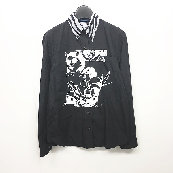 プラダ PRADA 18SS コミック プリント シャツ 長袖 黒 ブラック 38S 