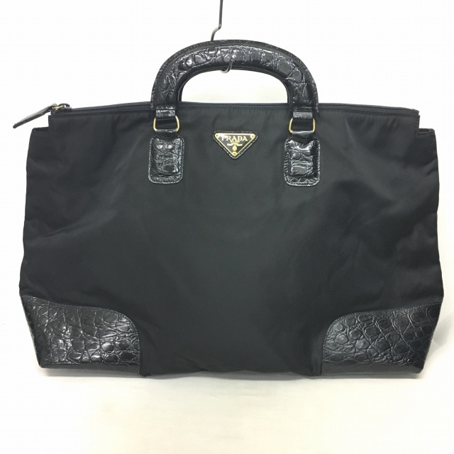 プラダ PRADA トートバッグ ハンドバッグ ナイロン 切替 レザー クロコ  