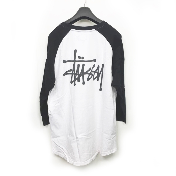 ステューシー STUSSY ラグランTシャツ 七分袖 Tシャツ ロゴ 白 黒 XL 