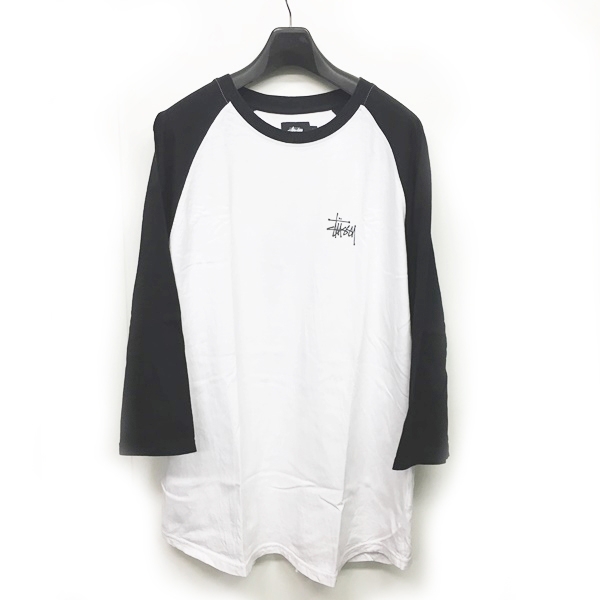 ステューシー STUSSY ラグランTシャツ 七分袖 Tシャツ ロゴ 白 黒 XL 