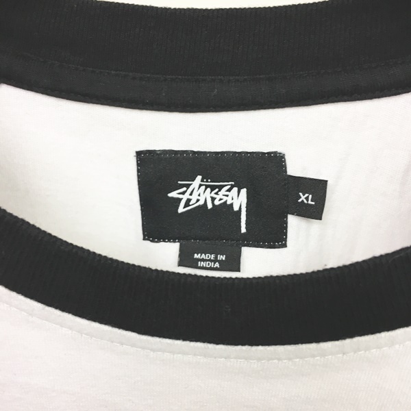 ステューシー STUSSY ラグランTシャツ 七分袖 Tシャツ ロゴ 白 黒 XL 