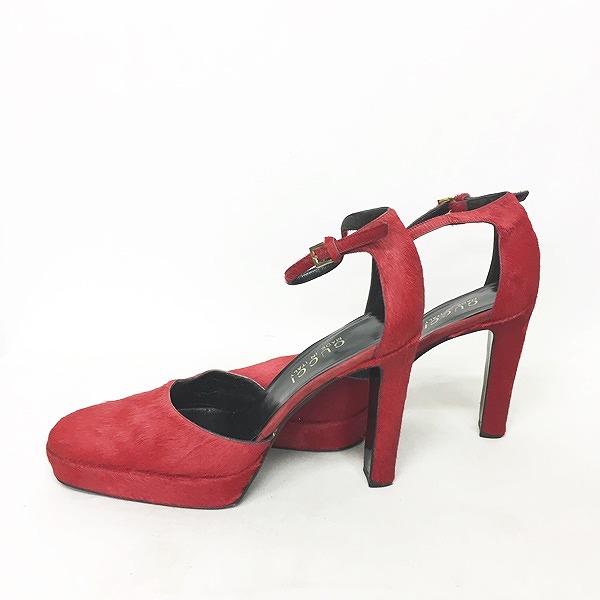 グッチ GUCCI ハラコ ハイヒール パンプス 赤 レッド 36 約23cm IBS38