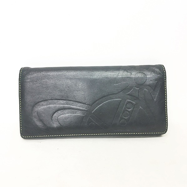 ヴィヴィアンウエストウッド 長財布 本革 黒 色付きオーブ ゴールド Vivienne Westwood ヴィヴィアンウエストウッド 長財布 レザー