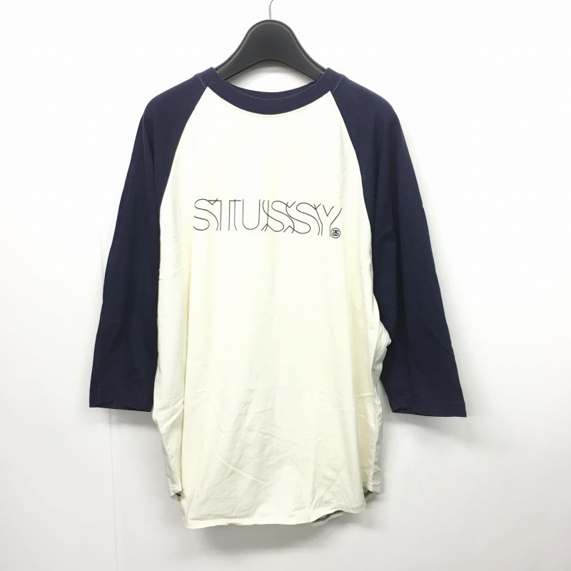 ステューシー STUSSY ラグラン Tシャツ カットソー 七分袖 ロゴ 白 紺 