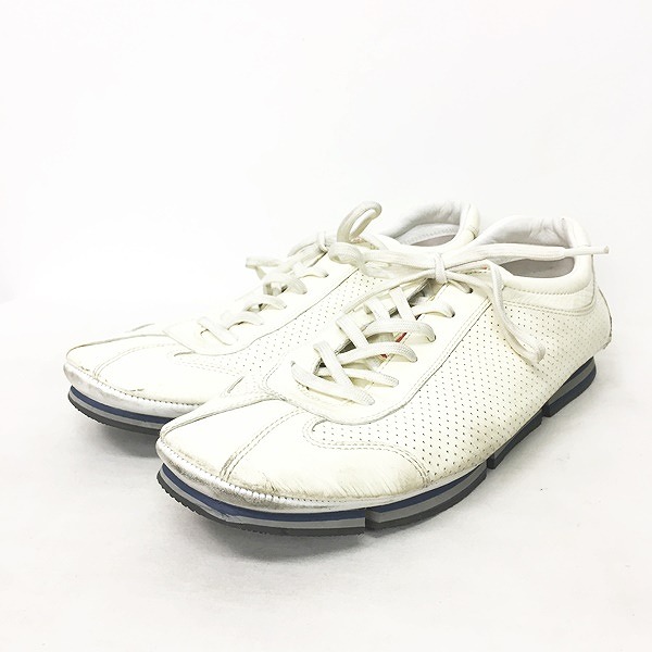 プラダスポーツ PRADA SPORT エナメル レザー スニーカー 白 ホワイト 