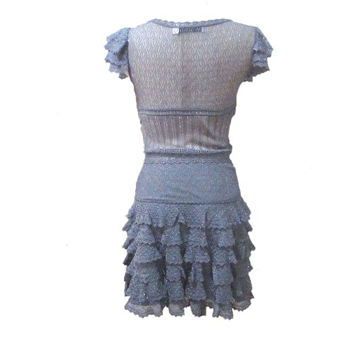 クリスチャンディオール Christian Dior ワンピース フリル ティアード レース 半袖 ひざ丈 ラメ 青 ブルー F36 Gb8 I40 D34 Usa4 日本サイズm相当 レーヨン Ibs44 X レディース 049 ベクトルパーク