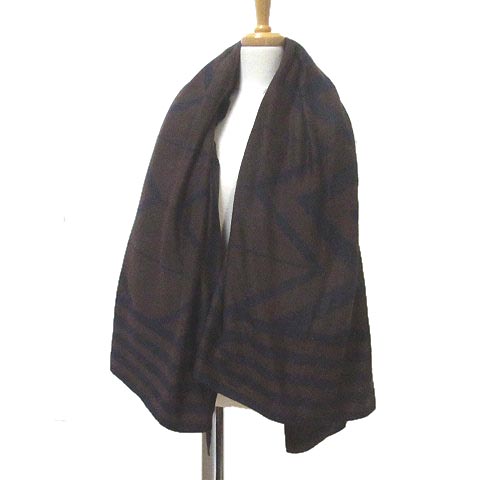 ルイヴィトン LOUIS VUITTON カシミヤ ストール 大判 シルク混 紺 茶  