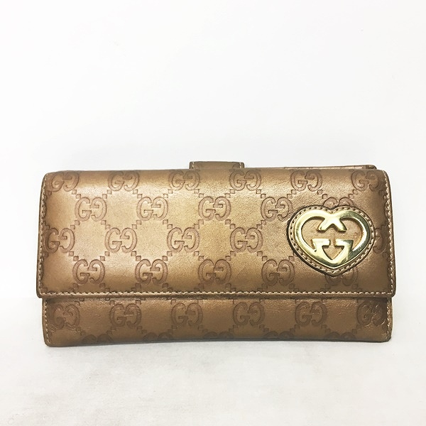 グッチ GUCCI ラブリーハート インターロッキングGハート グッチシマ Wホック 二つ折り長財布 ロングフォレット 茶 ブラウン 245723 IBS48 0213 レディース