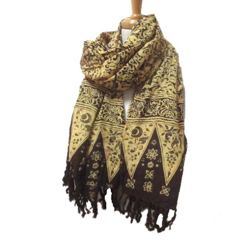 モンベル Montbell ストール 大判 フリンジ 総柄 黄 茶 イエロー