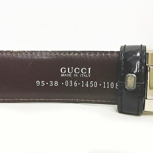 GUCCI グッチ レザーベルト 95/38 リバーシブル ブラック×ボルドー系