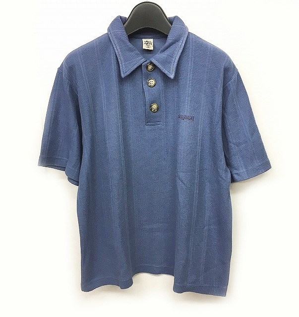 ステューシー STUSSY ワンポイント ニット ポロシャツ 半袖 青 ブルー 