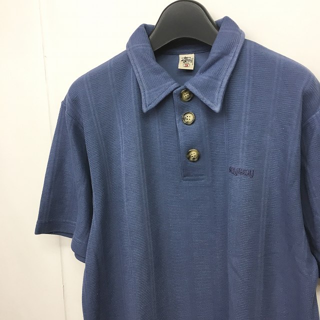ステューシー STUSSY ワンポイント ニット ポロシャツ 半袖 青 ブルー 