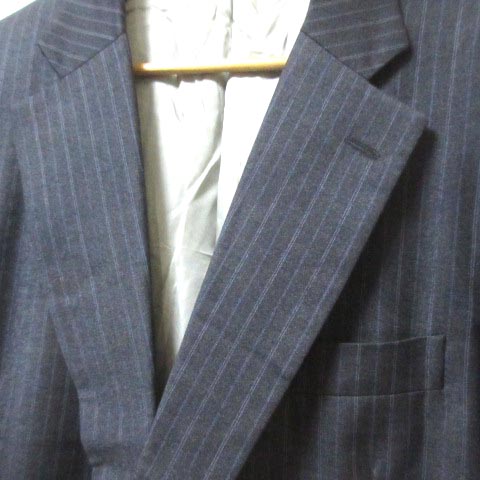 ポールスチュアート Paul Stuart テーラードジャケット ブレザー ストライプ 2b ウール ダークグレー 青 ブルー Ab7 Llサイズ相当 大きいサイズ センターベント 胸ポケット X メンズ 049 ベクトルパーク