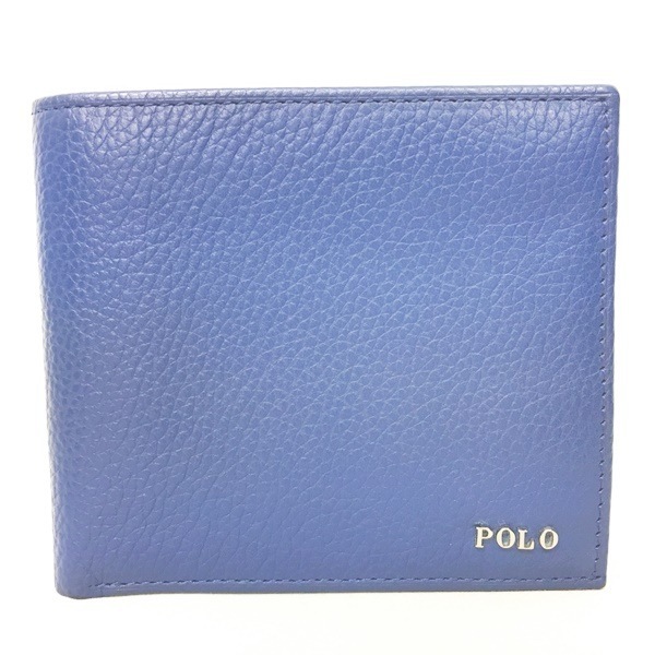 未使用品 ポロ ラルフローレン Polo Ralph Lauren 二つ折り財布 ウォレット 札入れ レザー ロゴ 青 ブルー 系 1003 メンズ 049 ベクトルパーク