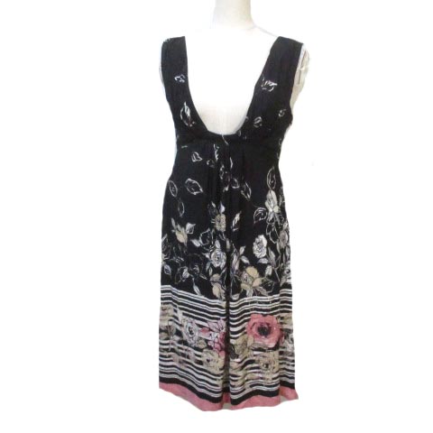 パオラフラーニ Paola Frani Pf ワンピース ひざ丈 ノーかリーブ 花柄 黒 ブラック 42 日本サイズl相当 レーヨン X レディース 049 ベクトルパーク