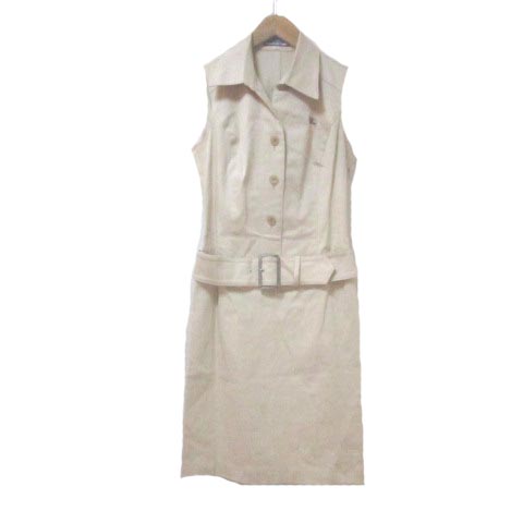バーバリーブルーレーベル Burberry Blue Label ワンピース ベージュ ひざ丈 ノースリーブ ワンポイント ストレッチ 38 Mサイズ相当 ベルト コットン Rrr X レディース 049 ベクトルパーク