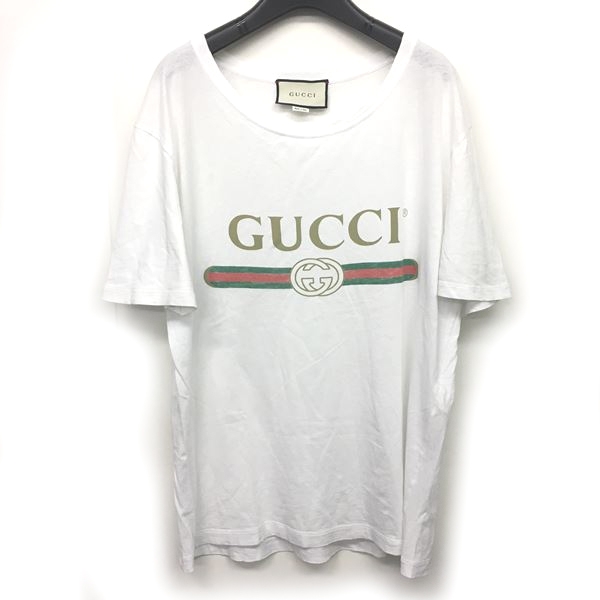 グッチ Gucci 17ss ロゴ ウォッシュド オーバーサイズ Tシャツ プリント ヴィンテージ加工 半袖 白 ホワイト S X3f05 Ibs 1127 メンズ 049 ベクトルパーク