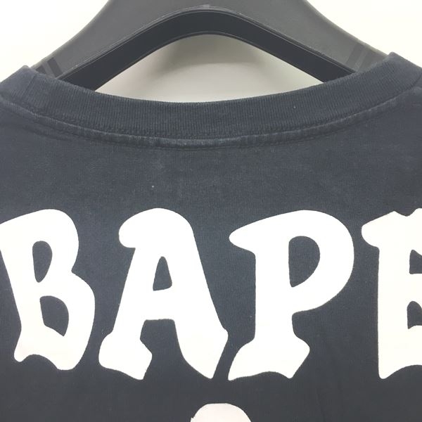 アベイシングエイプ クルーネック プリント 半袖 Tシャツ L 黒 A BATHING APE 日本製 メンズ  220724 メール便可