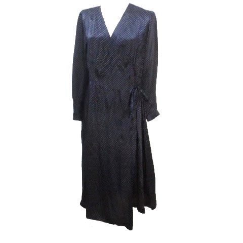 ユニクロ Uniqlo X イネス ドット ワンピース ロング マキシ丈 シルク 長袖 カシュクール 水玉 S 紺 ネイビー X レディース 049 ベクトルパーク