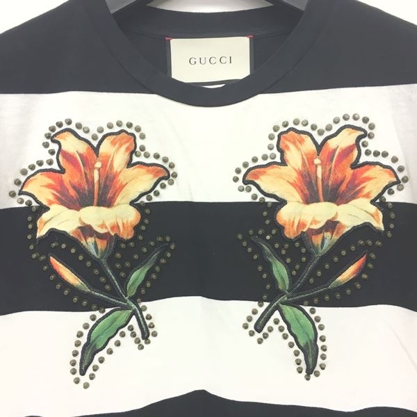 グッチ GUCCI Tシャツ カットソー ボーダー ワッペン フラワー 