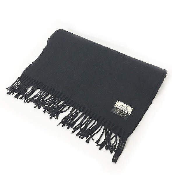 エルメス HERMES カシミヤ100% マフラー ストール 黒 ブラック 0116  