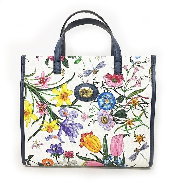 グッチ Gucci 新品同様 2wayバッグ ハンドバッグ ショルダーバッグ フローラ 花柄 キャンバス 白 ホワイト 紺 ネイビー 01 レディース 049 ベクトルパーク