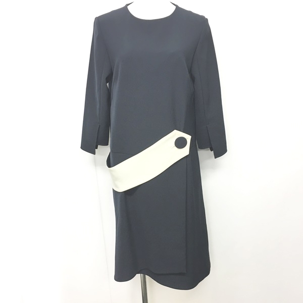 アドーア Adore 美品 17年製 バイカラーベルトワンピース 変形 デザイン 7分袖 ネイビー ベージュ 38 531 Ibs95 0130 レディース 049 ベクトルパーク