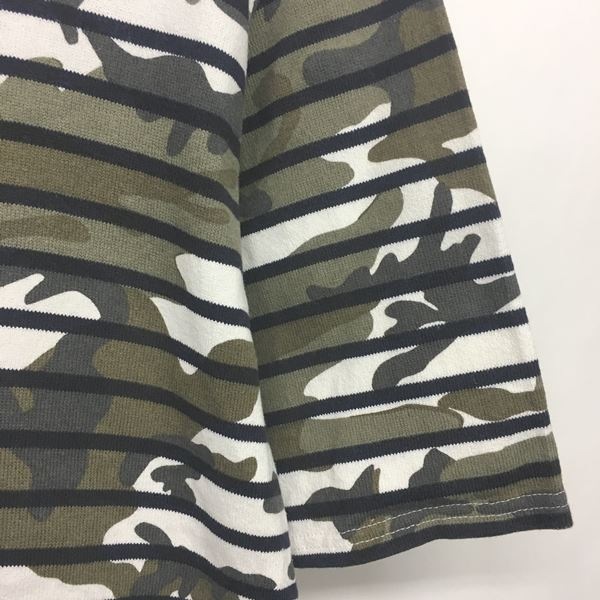 ソフ SOPH. カモフラ柄 Tシャツ カットソー 半袖 ボーダー 迷彩 ボートネック 白 カーキ L 0202 メンズ