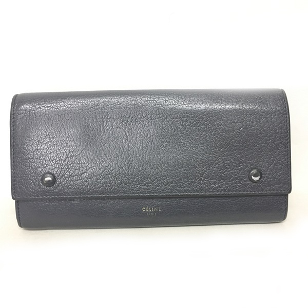 セリーヌ CELINE 長財布 ロングウォレット レザー フラップ 飾りボタン 