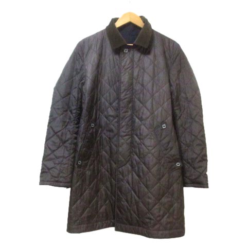 マッキントッシュ Mackintosh リバーシブルキルティングコート 中綿 チェック 無地 ウール 紺 茶 ネイビー ブラウン 38 M 比翼ボタン X メンズ 049 ベクトルパーク