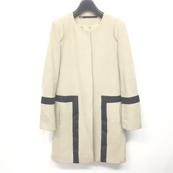 ミュラー オブ ヨシオクボ Muller Of Yoshiokubo ノーカラーコート ジャケット ロング ウール 切替 ライン ベージュ 黒 36 0303 レディース 049 ベクトルパーク