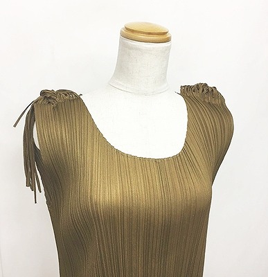 プリーツプリーズ Pleats Please イッセイ ミヤケ Issey Miyake ノースリーブワンピース フリンジ ロング 大きいサイズ 茶 ブラウン 4 0309 レディース 049 ベクトルパーク