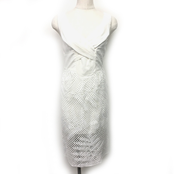パオラフラーニ Paola Frani 美品 ワンピース ドレス 切替 編み込み 装飾 ノースリーブ 白 ホワイト 38 Ecr3 0407 レディース 049 ベクトルパーク