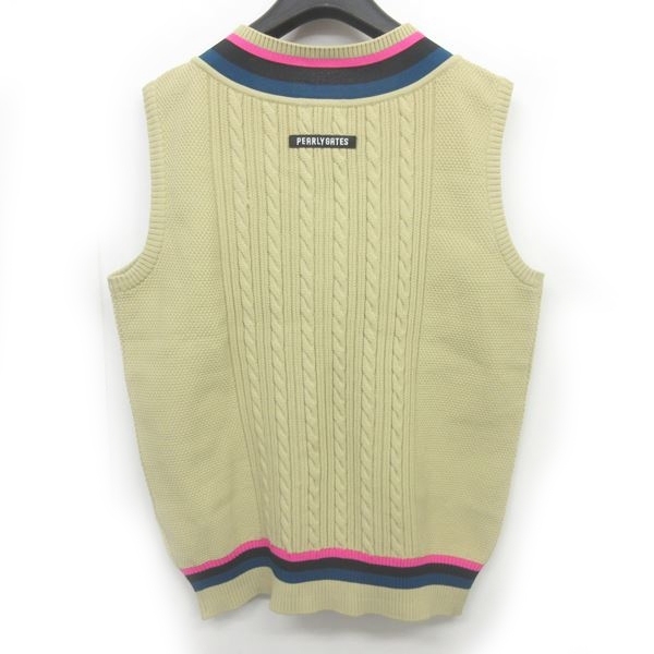 パーリーゲイツ Pearly Gates 美品 ケーブルニットベスト チルデンニット ロゴ ワッペン Vネック イエロー ベージュ 系 6 Ecr4 0528 メンズ 049 ベクトルパーク